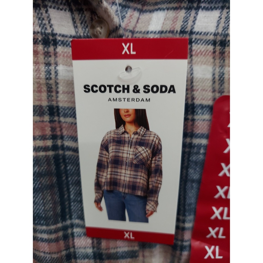 Scotch & Soda Amsterdam Flannel Shirt Womens XL Blue Pink Plaid NWT Soft Cotton